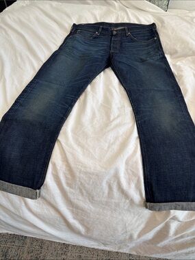 Wallace & Barnes Men's Dark Blue Denim Jeans With Button Fly